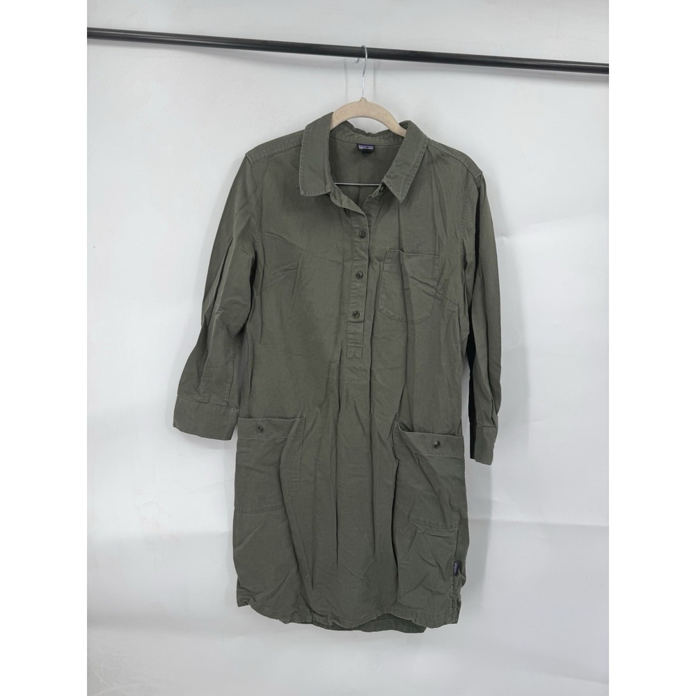 Patagonia Rocky Peak Organic‎ Cotton Button Shirt Dress Women M Green Outdoor
